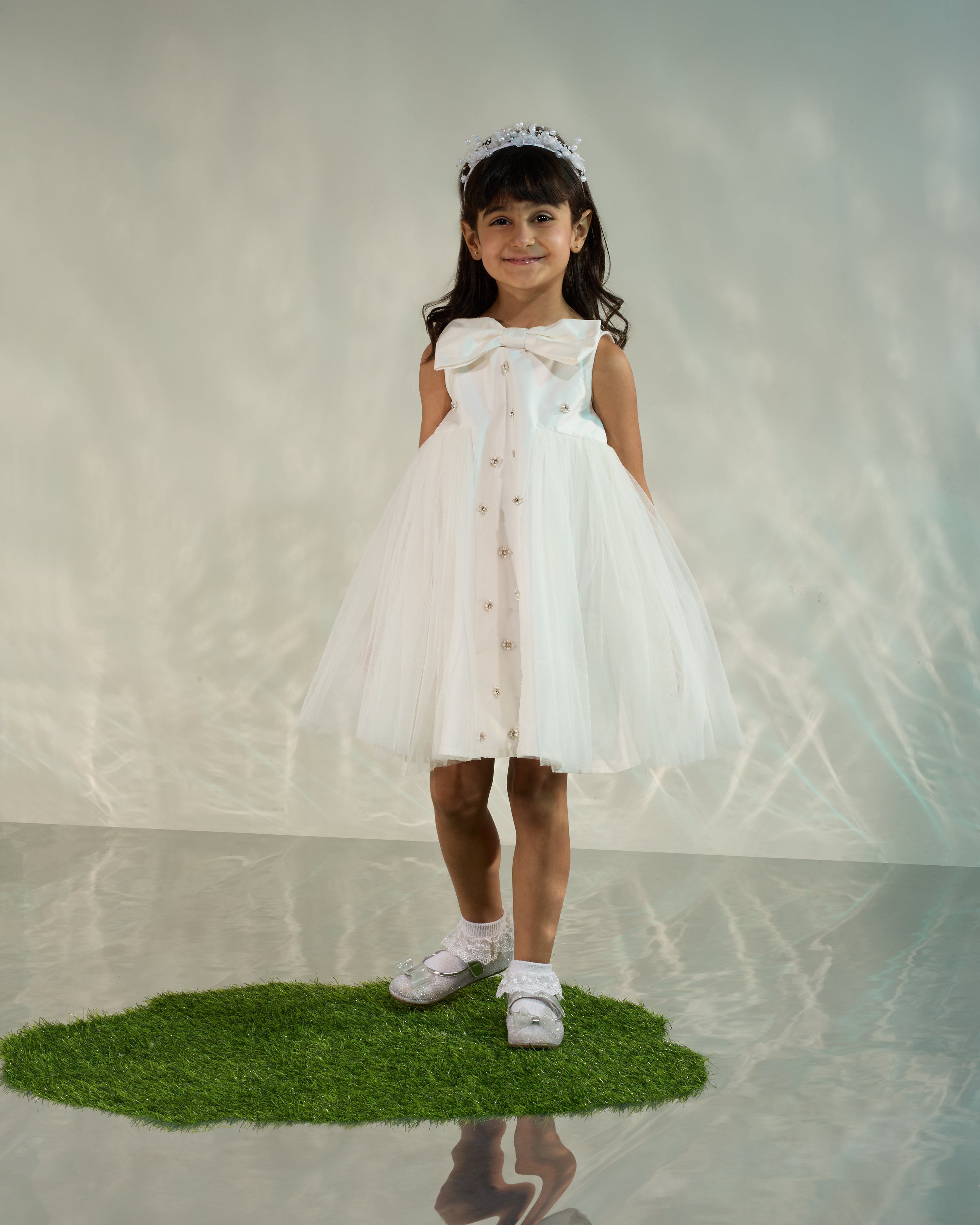 White Tutu Dress with Pearl and Rhinestone embellishments COCO