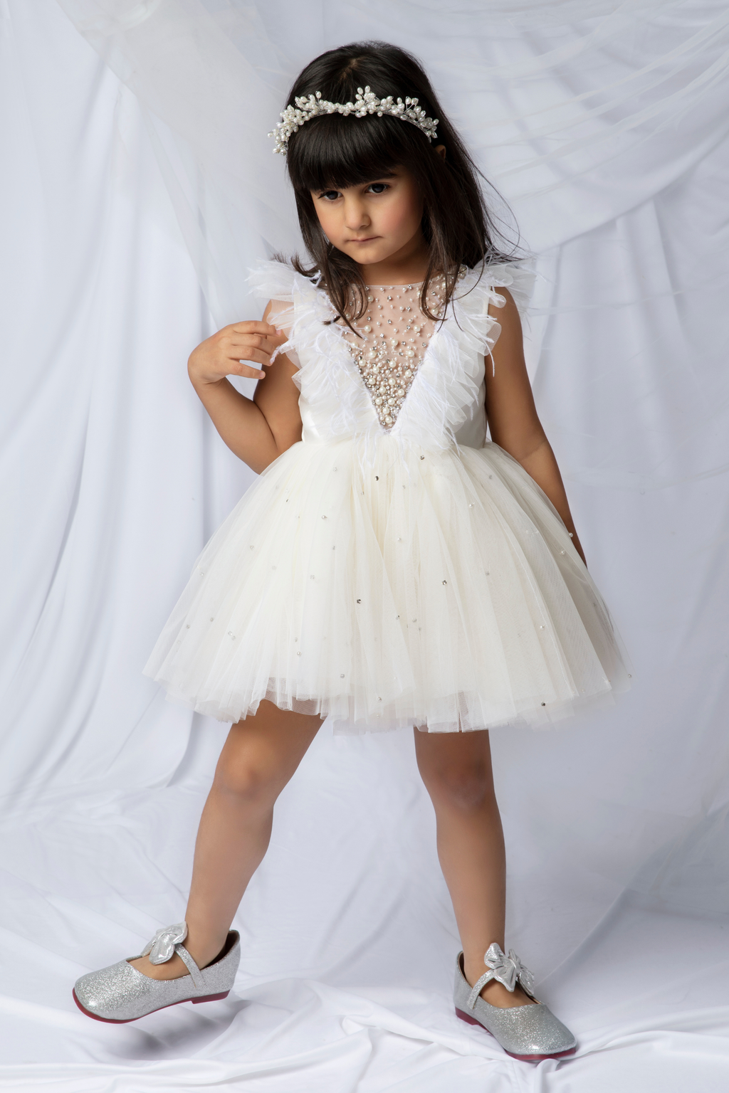 Ivory V Neckline Embellished Dress