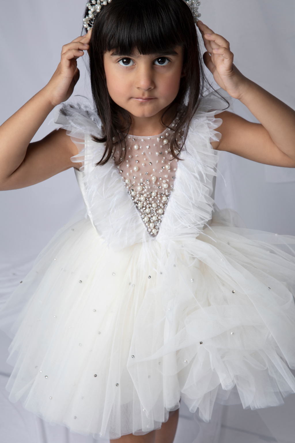 Ivory V Neckline Embellished Dress