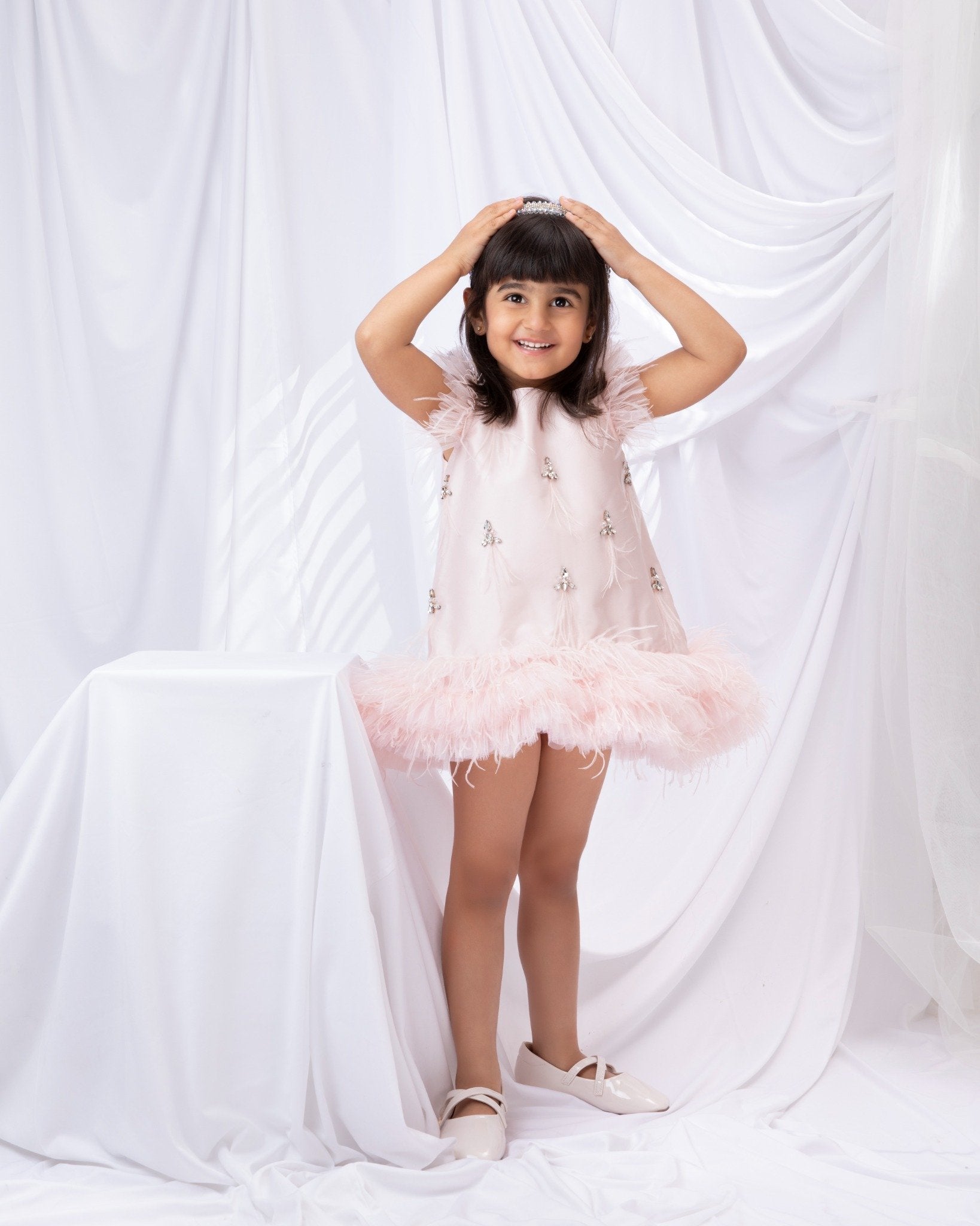 Embellished Rhinestone Shift Dress With Tulle Tutu