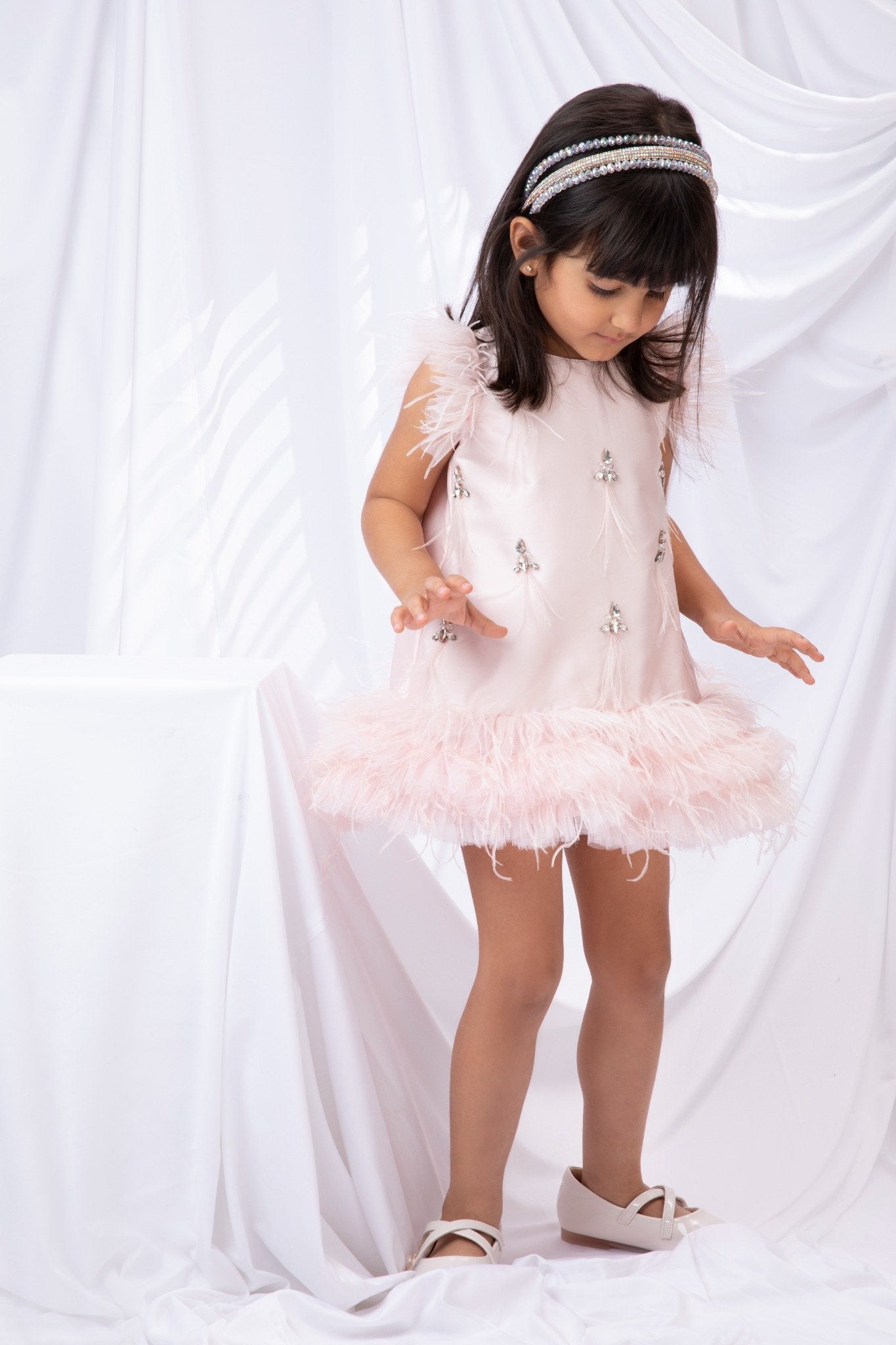 Embellished Rhinestone Shift Dress With Tulle Tutu