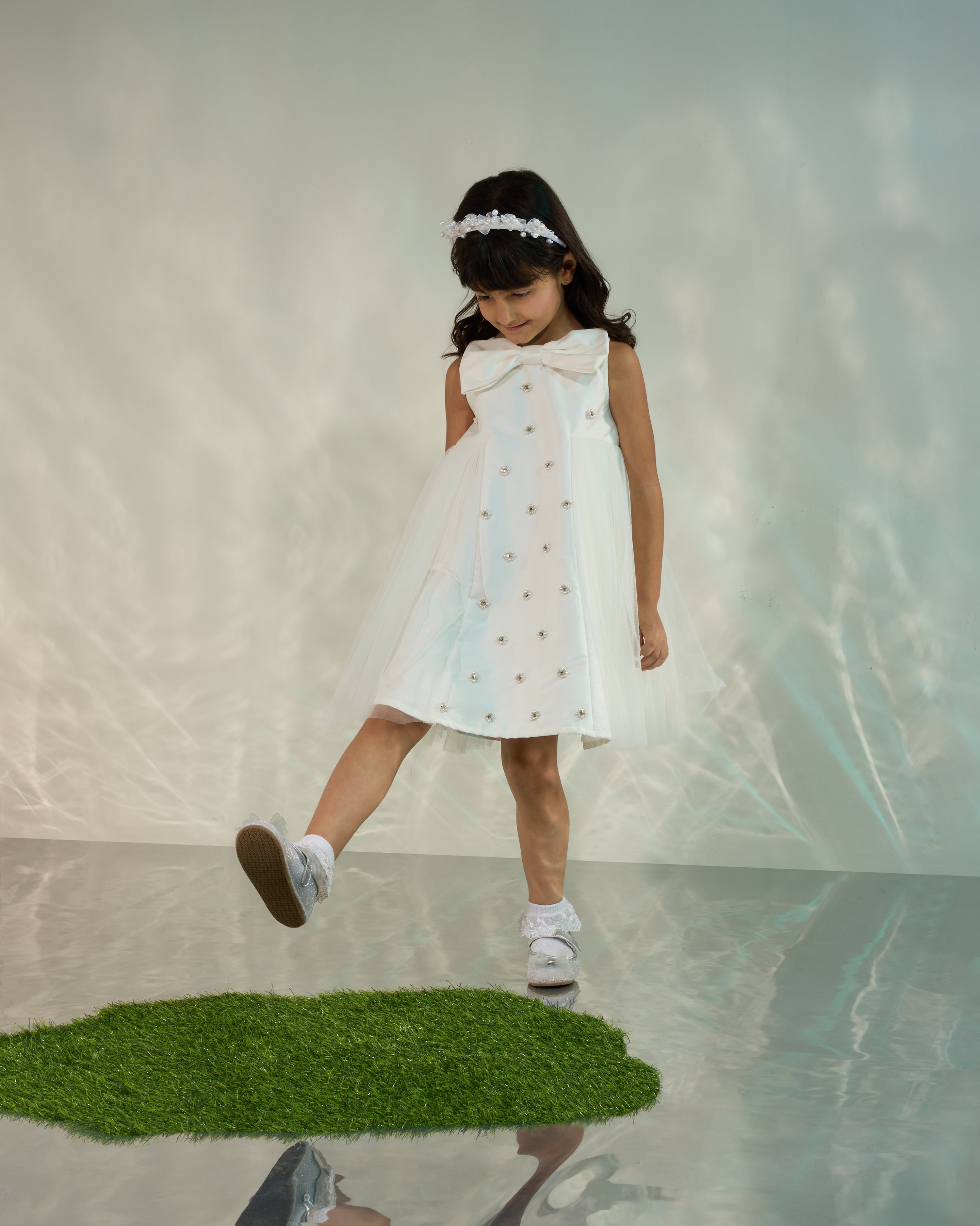 White Tutu Dress with Pearl and Rhinestone embellishments COCO