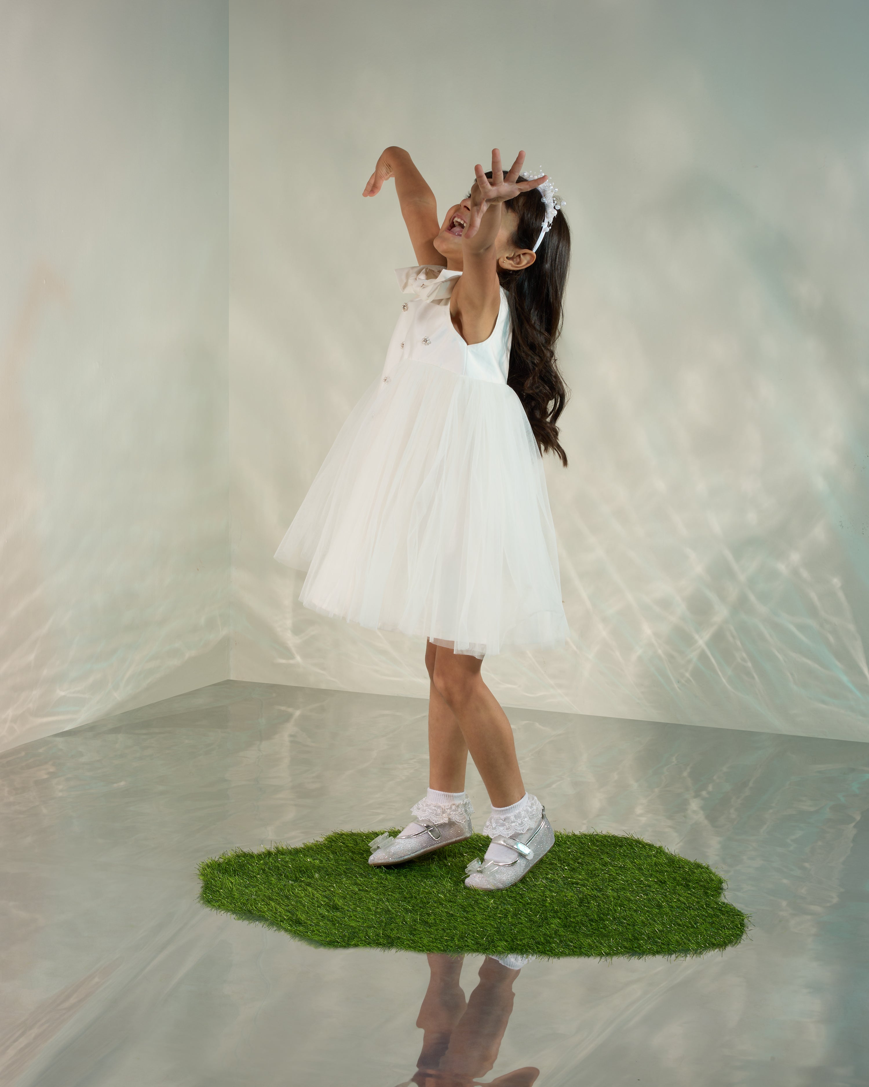 White Tutu Dress with Pearl and Rhinestone embellishments COCO