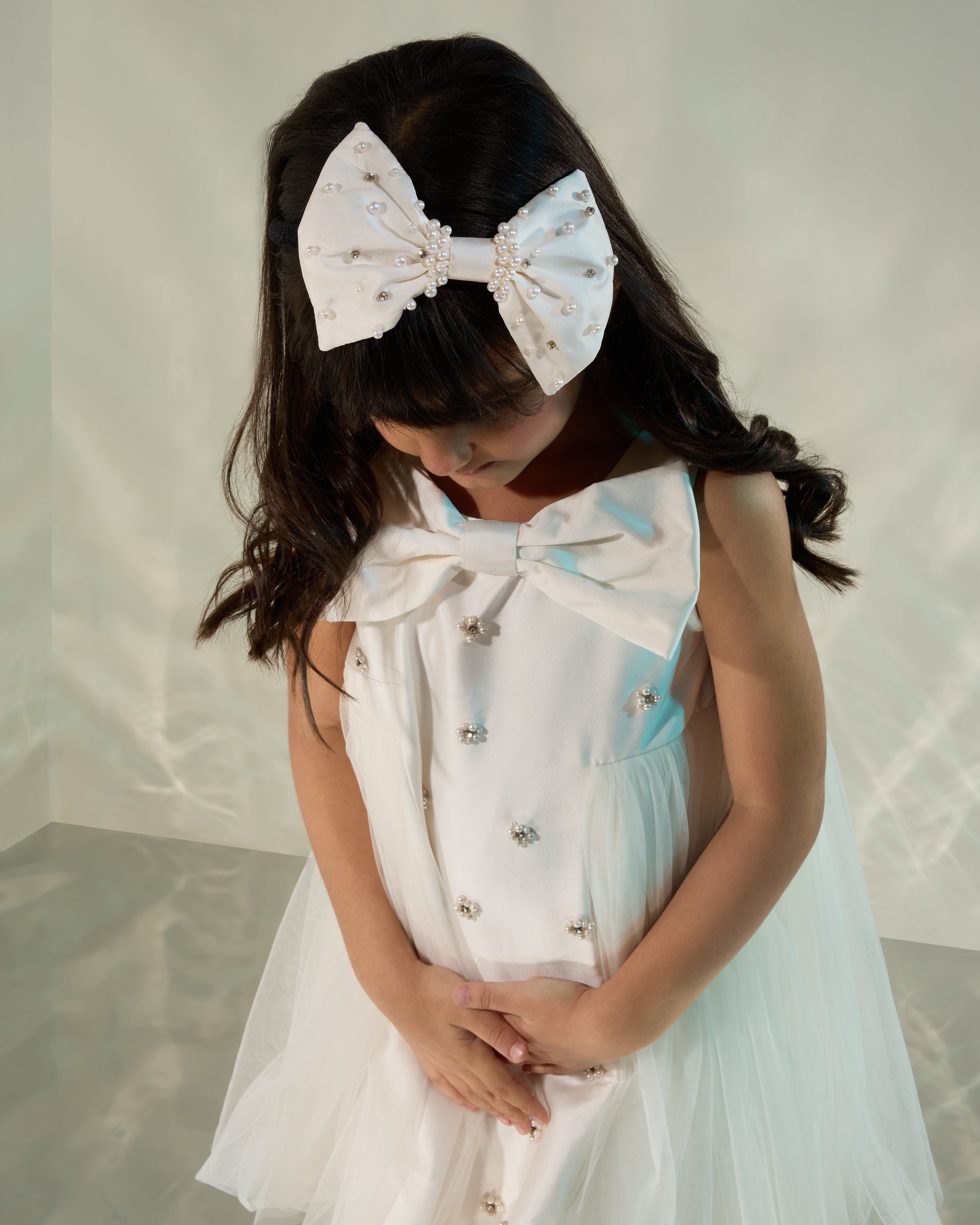 White Tutu Dress with Pearl and Rhinestone embellishments COCO
