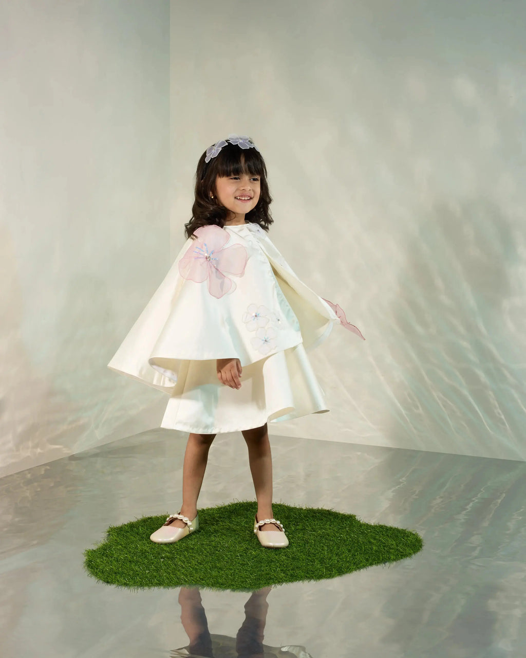 Satin Cape Dress with 3D Flowers COCO