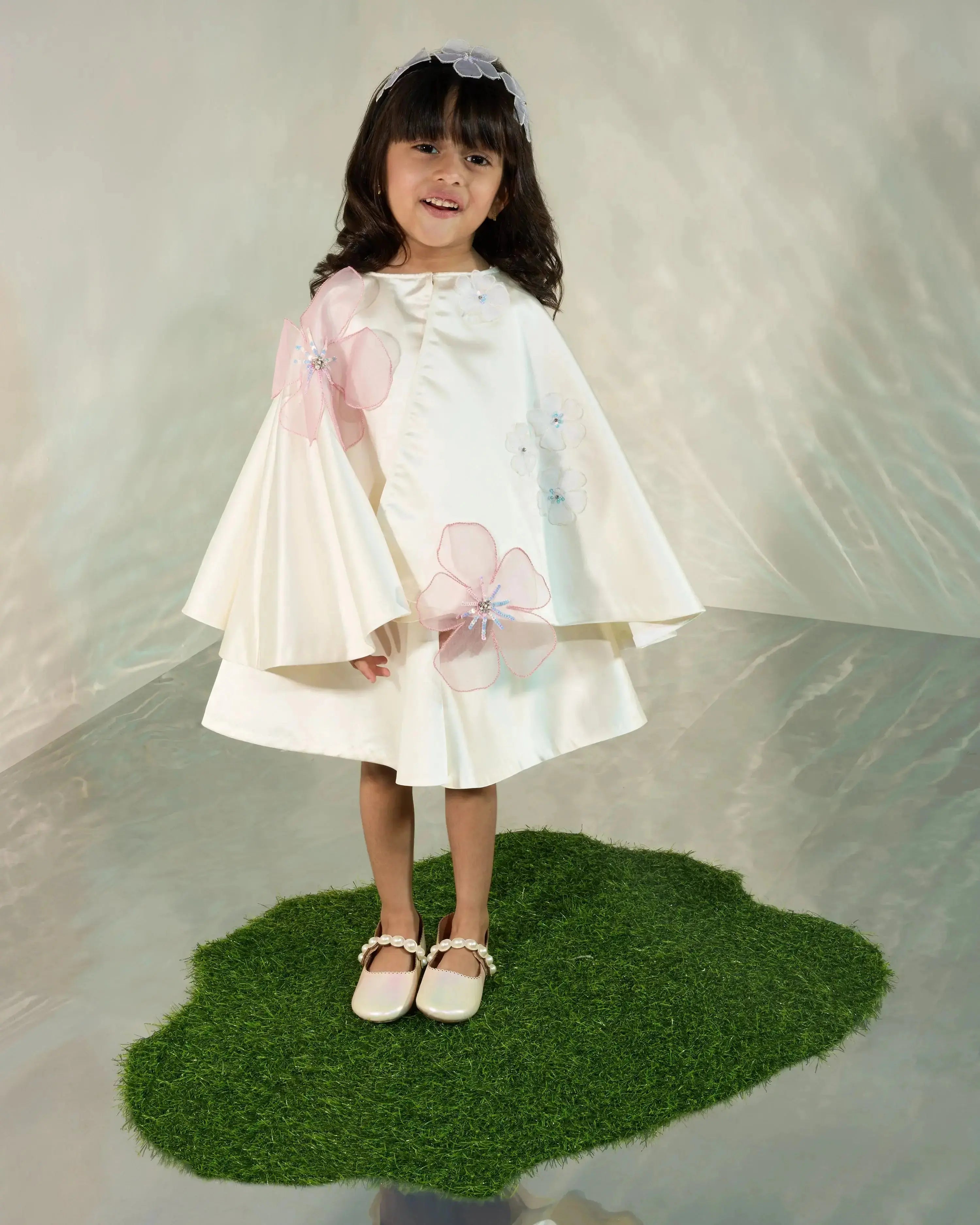 Satin Cape Dress with 3D Flowers COCO