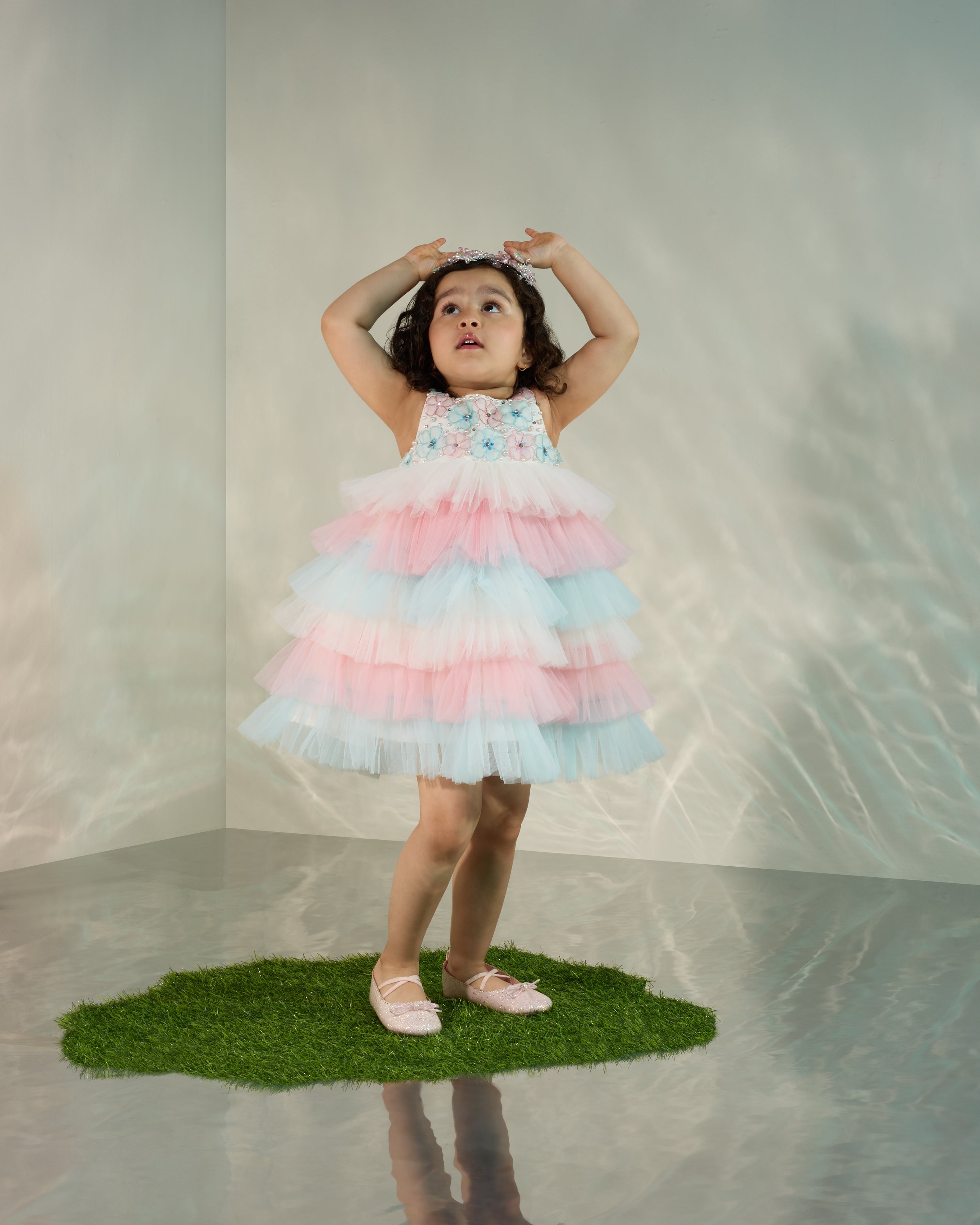 Multi Colour Tutu Dress with Organza Flowers COCO