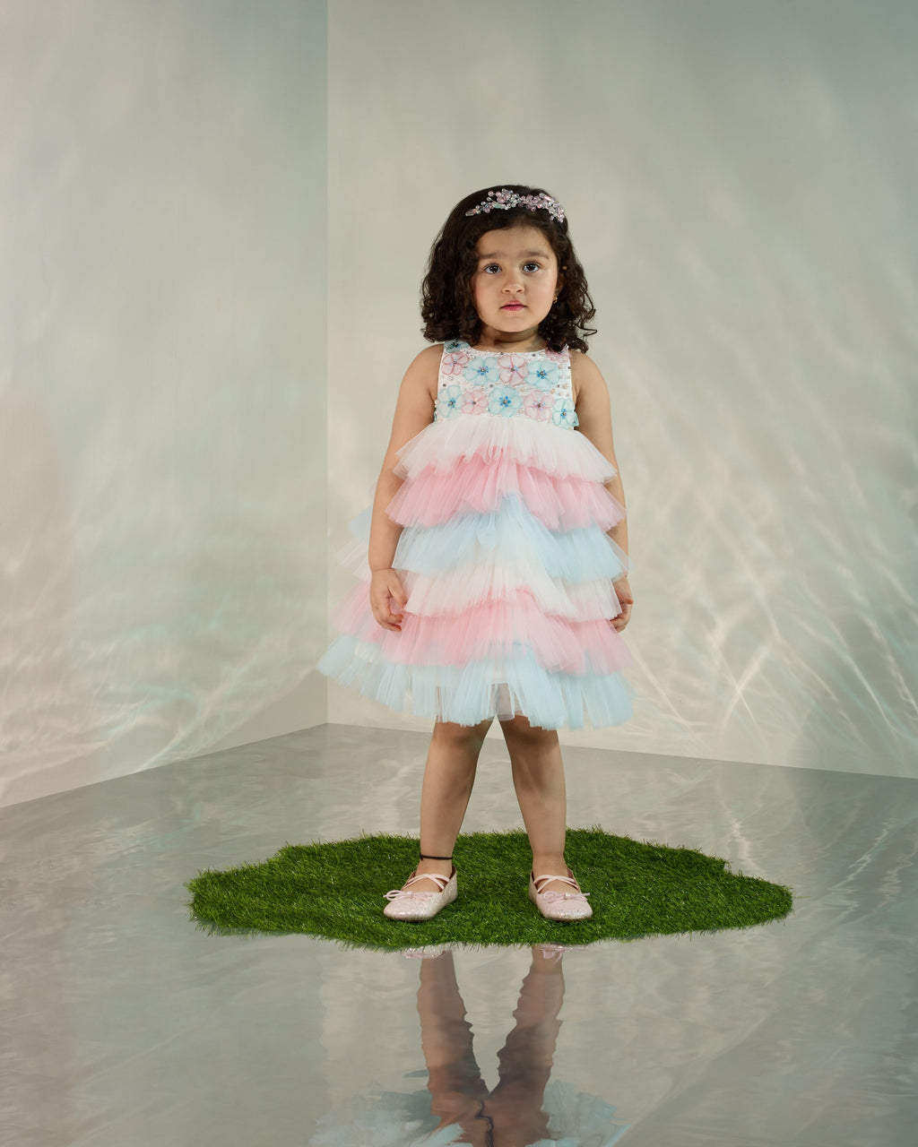 Multi Colour Tutu Dress with Organza Flowers COCO