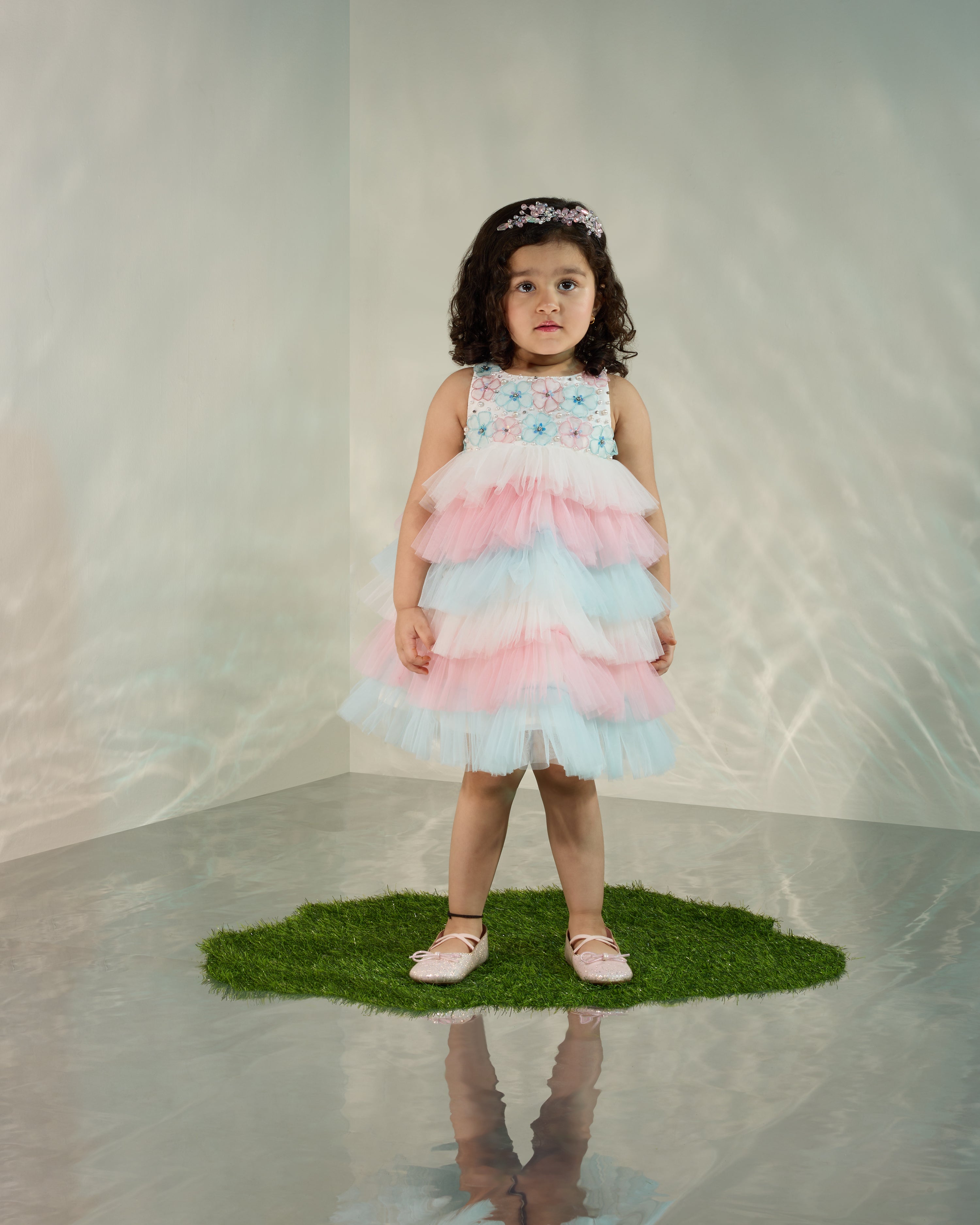 Multi Colour Tutu Dress with Organza Flowers COCO