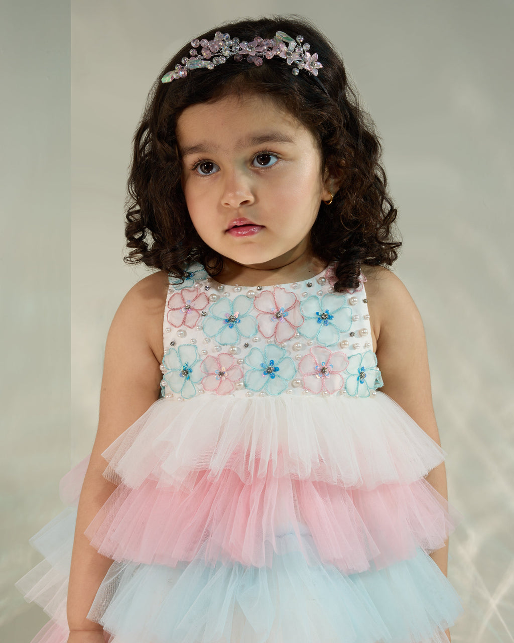 Multi Colour Tutu Dress with Organza Flowers COCO