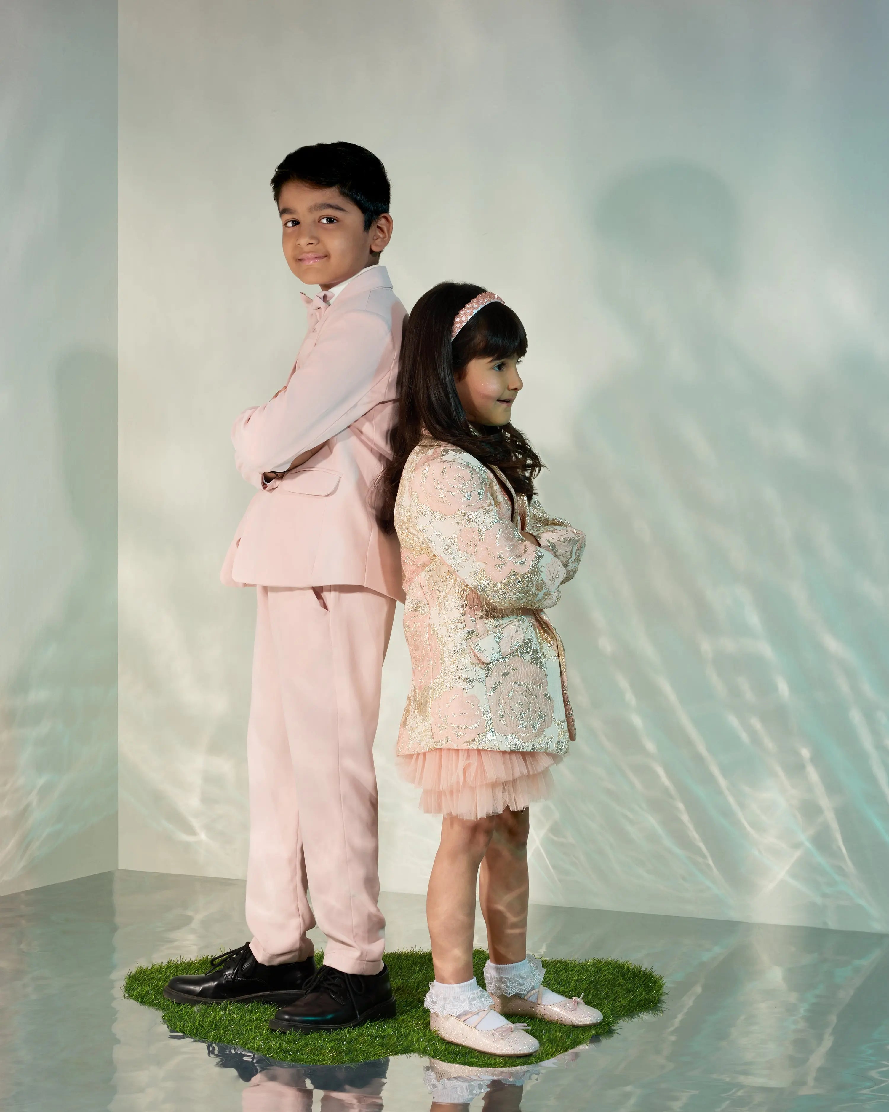 Peach Shift Dress with a Jacquard Blazer COCO