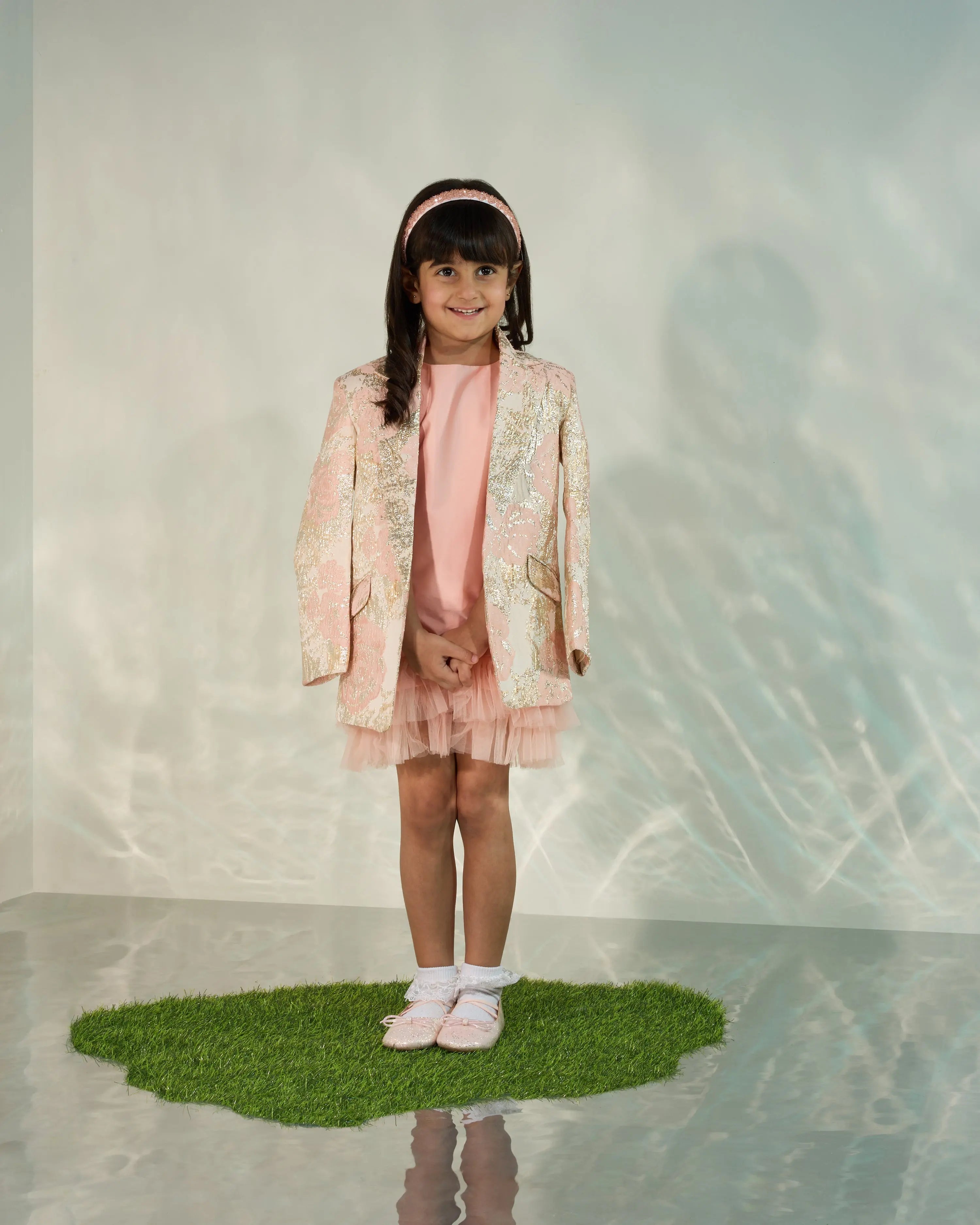 Peach Shift Dress with a Jacquard Blazer COCO