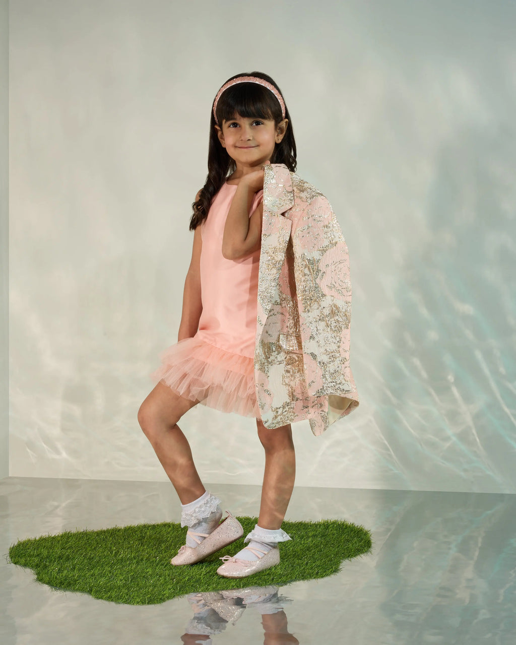 Peach Shift Dress with a Jacquard Blazer COCO