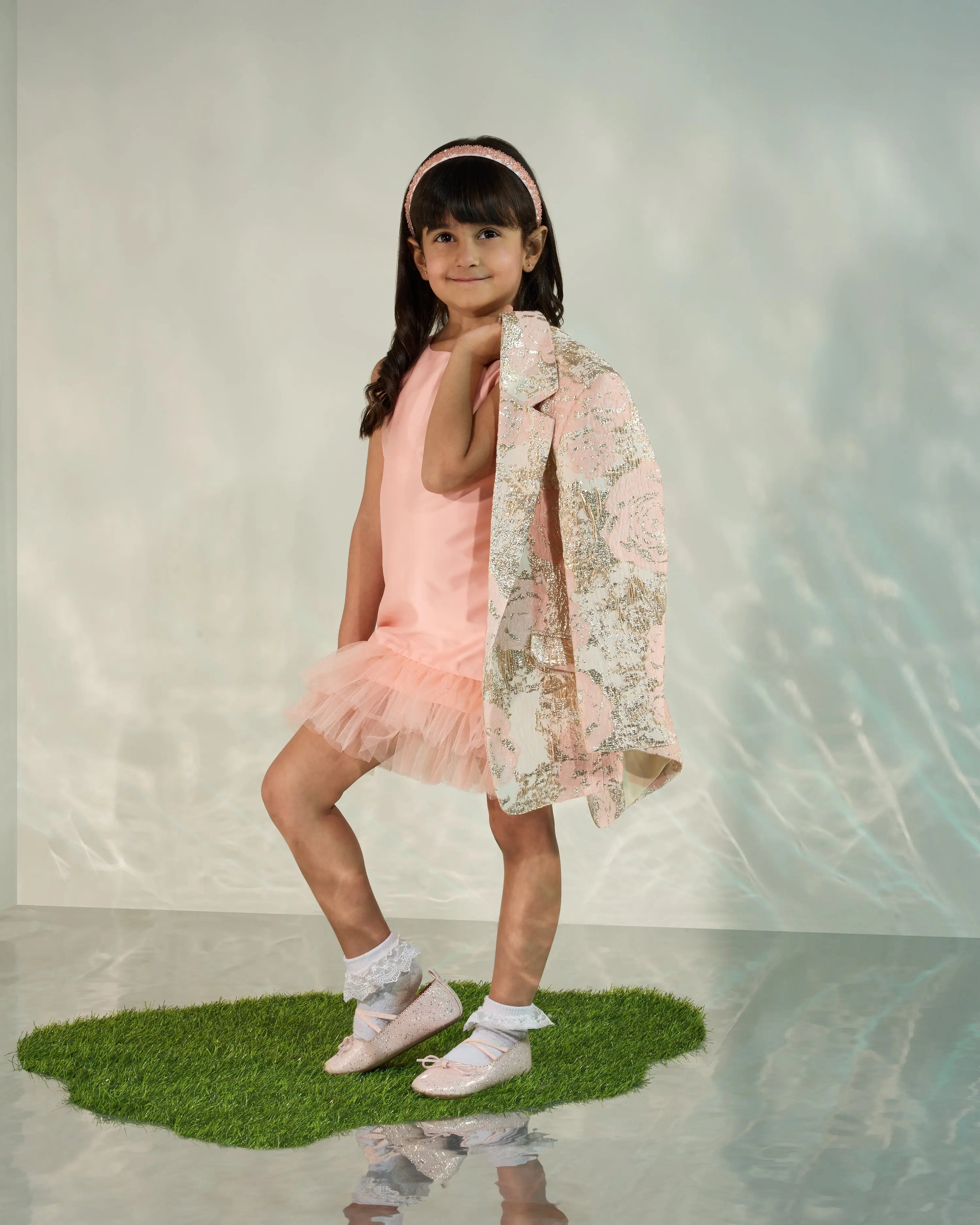 Peach Shift Dress with a Jacquard Blazer COCO