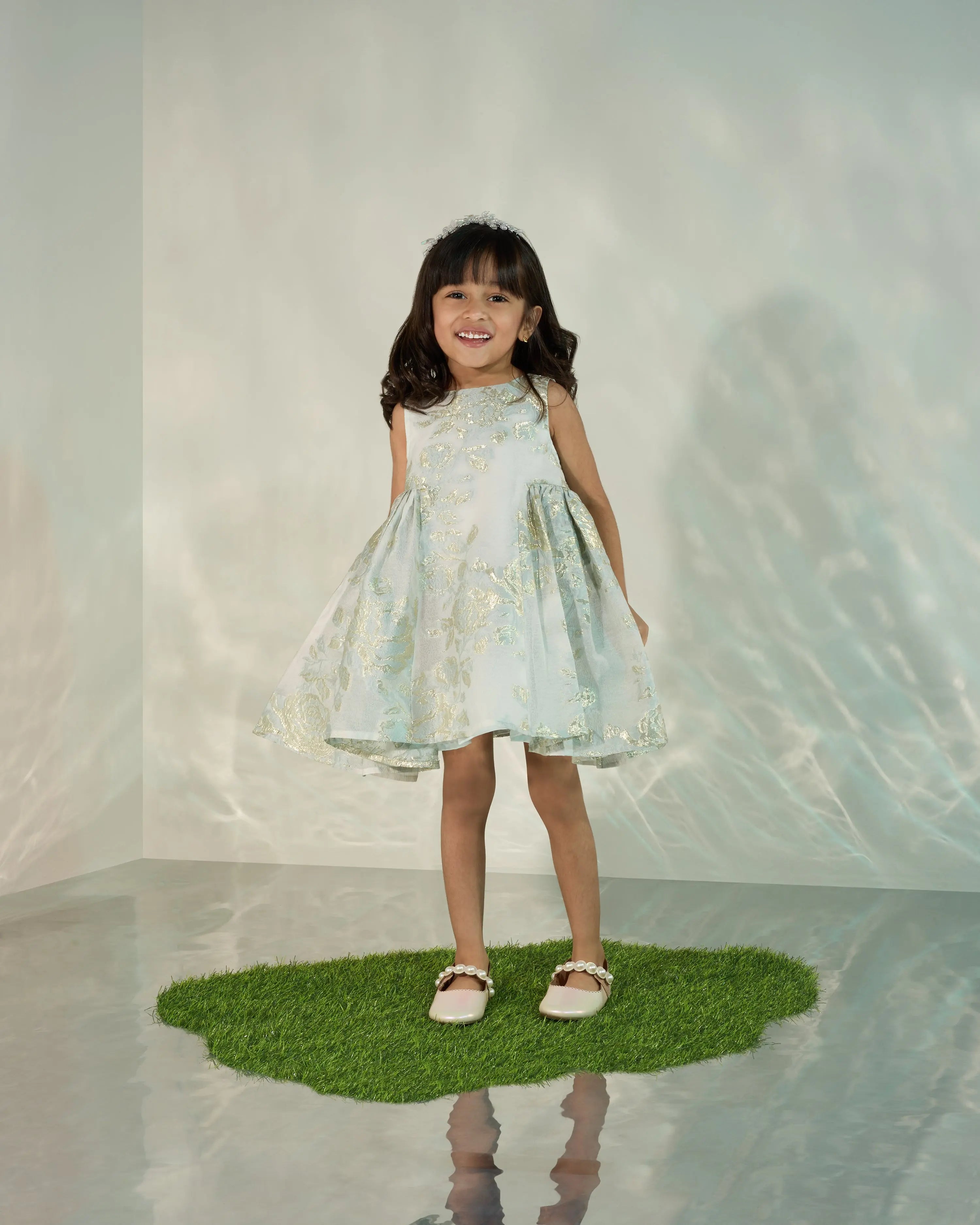 Mint Jacquard flared dress COCO