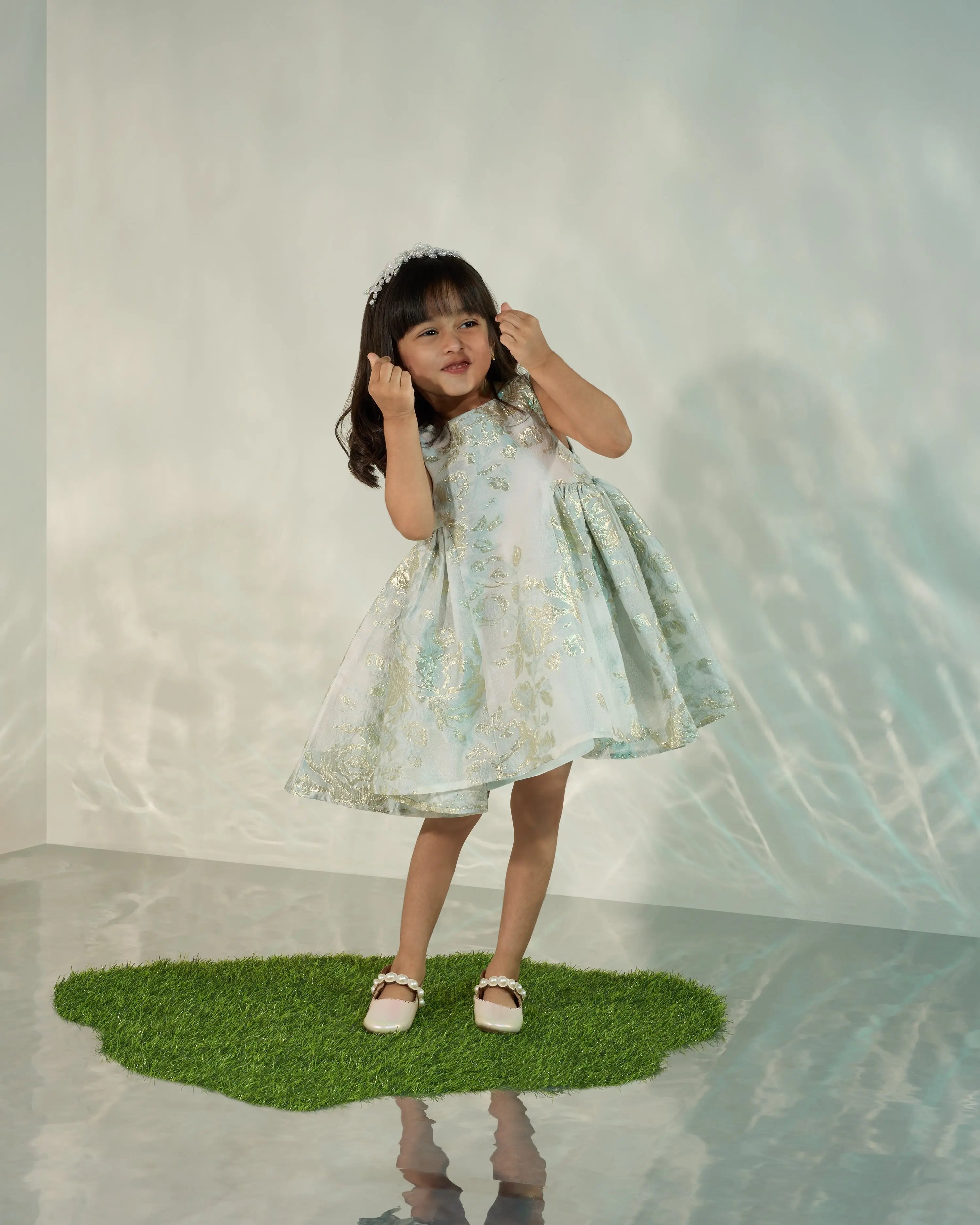 Mint Jacquard flared dress COCO