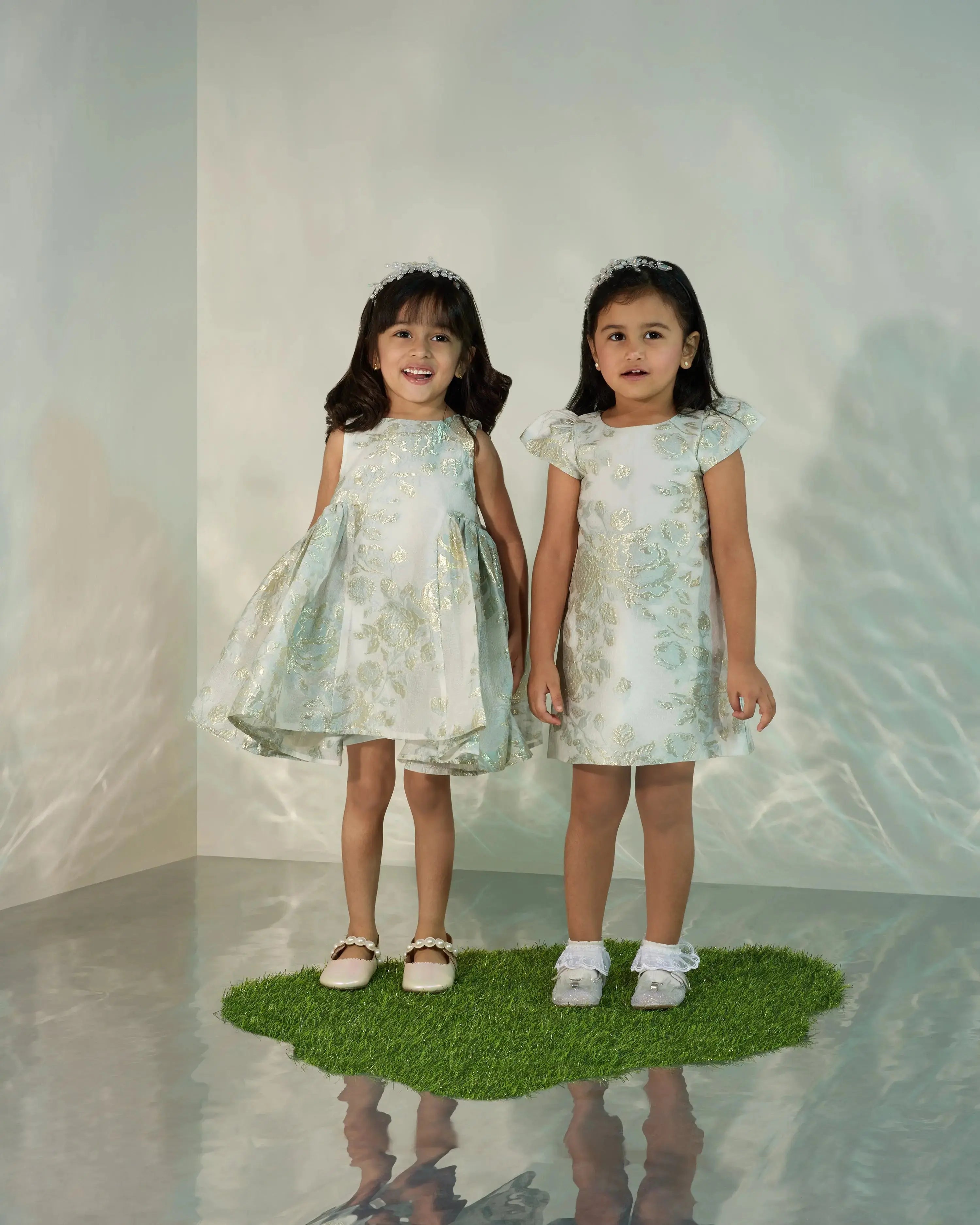 Mint Jacquard flared dress COCO