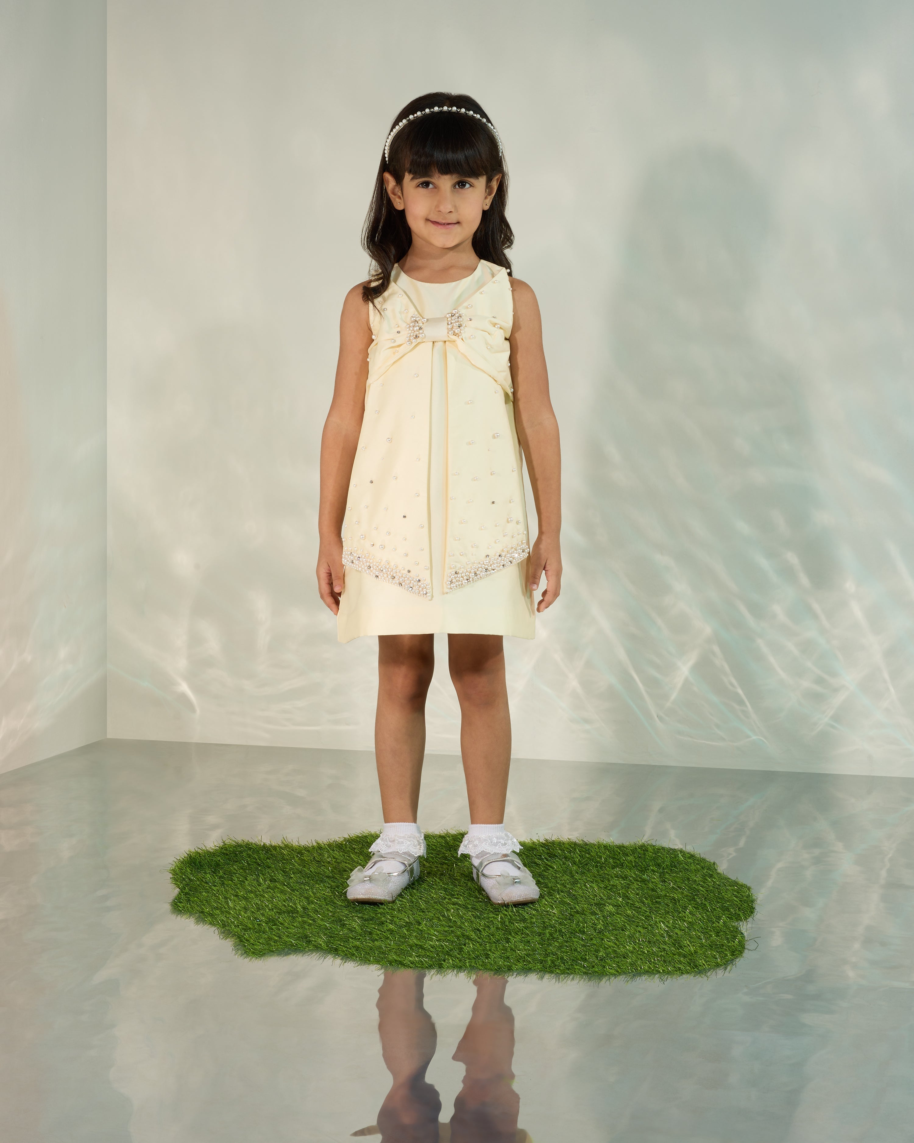 Butter Yellow Shift Dress with Embellished Statement Bow CocoKidsIndia Butter Yellow Shift Dress with Embellished Statement Bow CocoKidsIndia