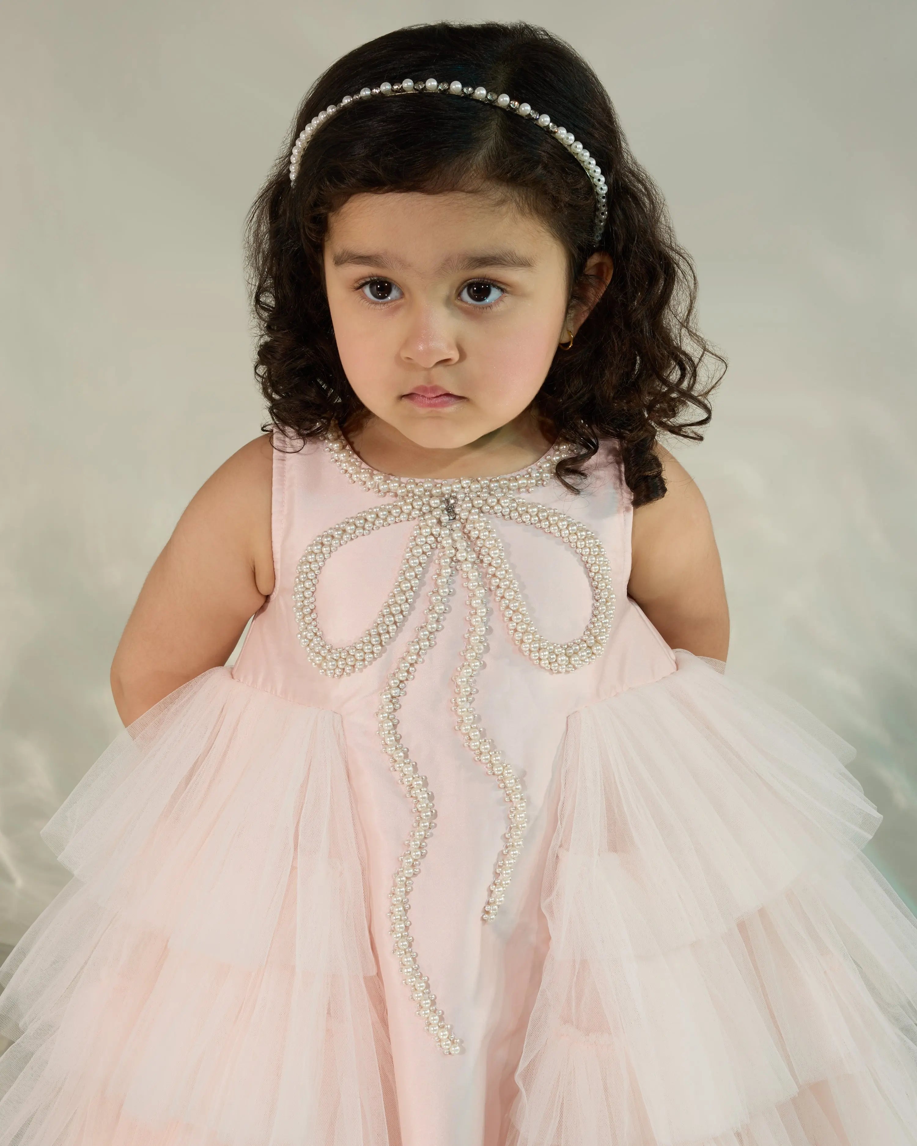 Powder Pink Tutu Dress with  Pearl Embellished Bow COCO