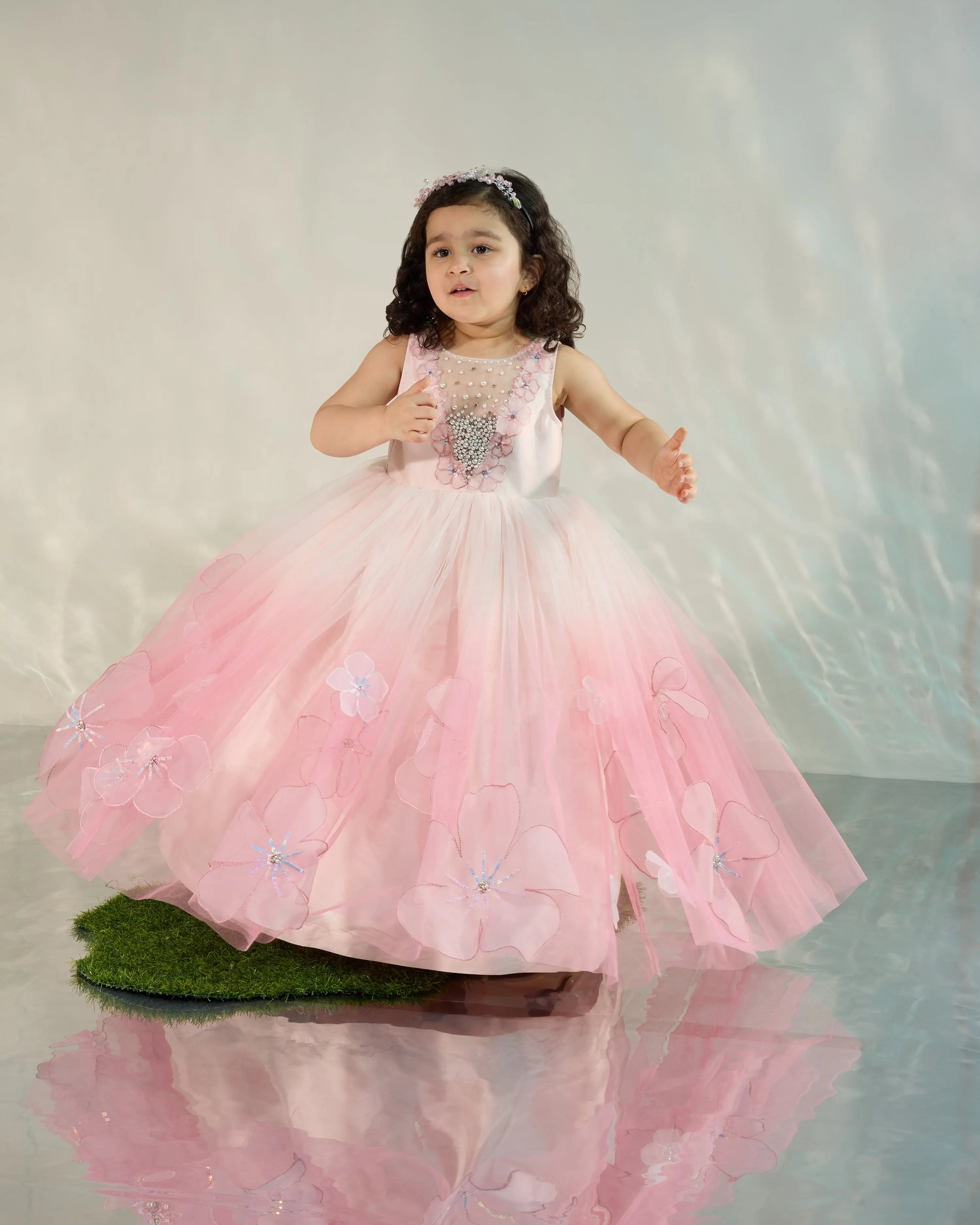 Ombre Shaded Gown with 3D Flowers COCO