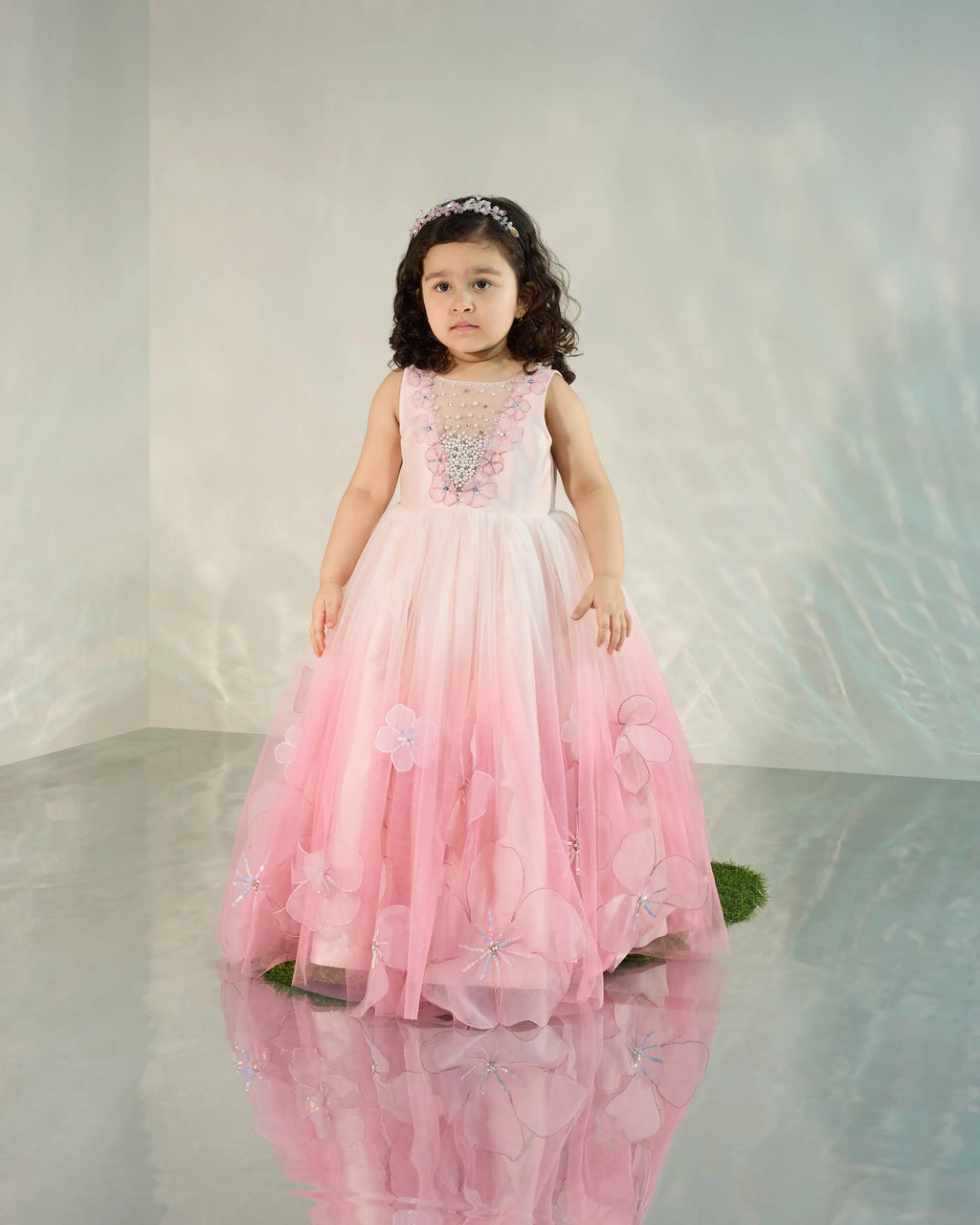 Ombre Shaded Gown with 3D Flowers COCO