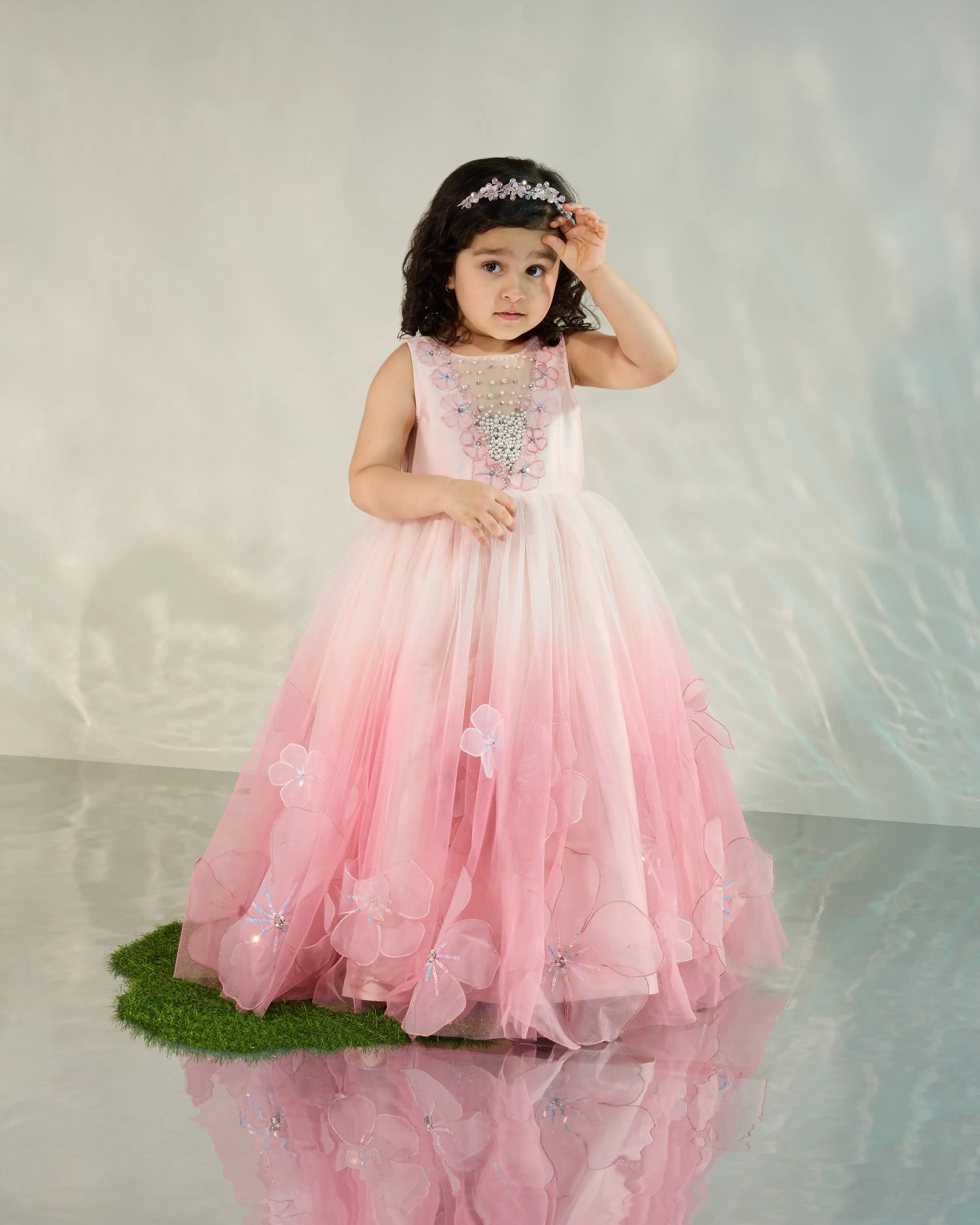 Ombre Shaded Gown with 3D Flowers COCO