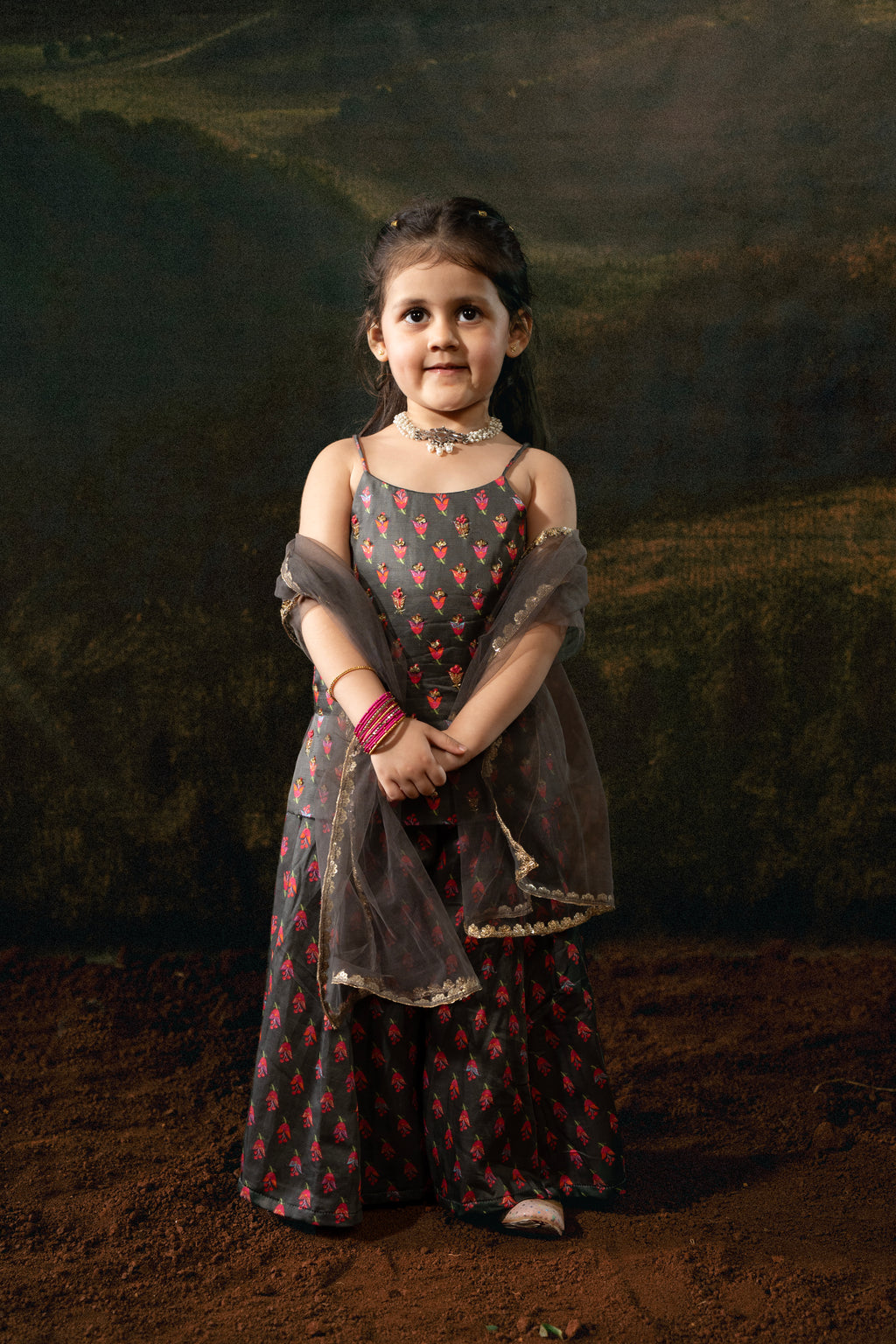 Charcoal Small Flower Sharara Set