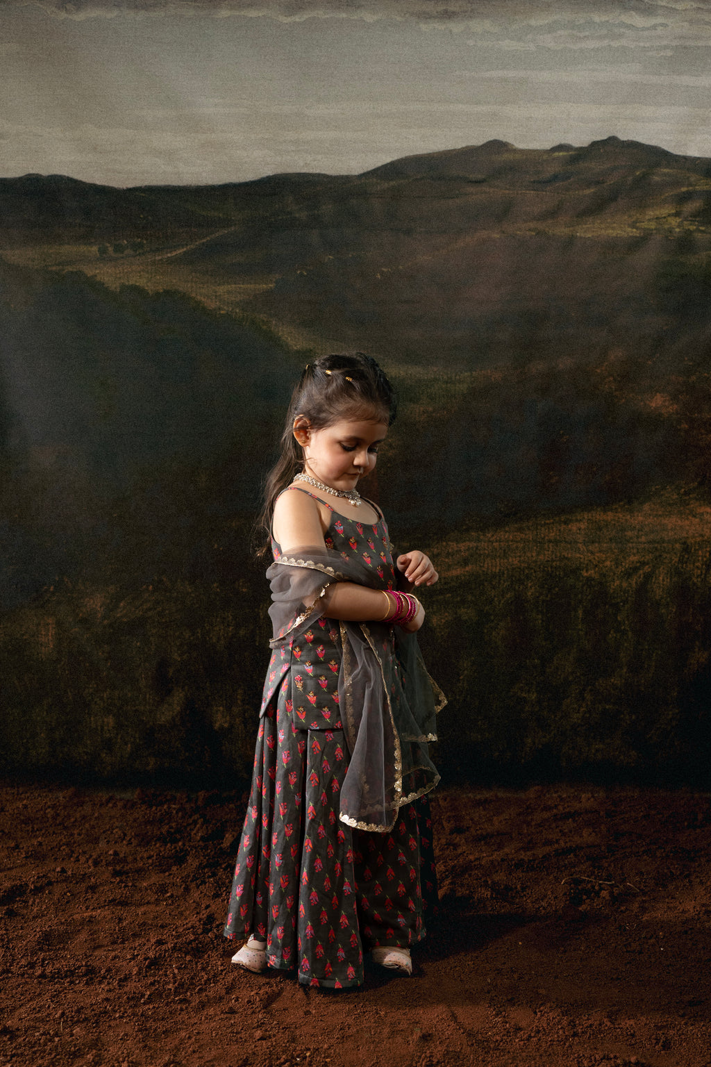 Charcoal Small Flower Sharara Set