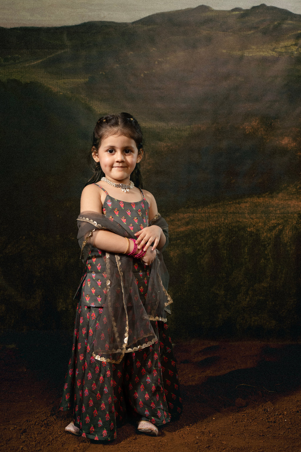 Charcoal Small Flower Sharara Set