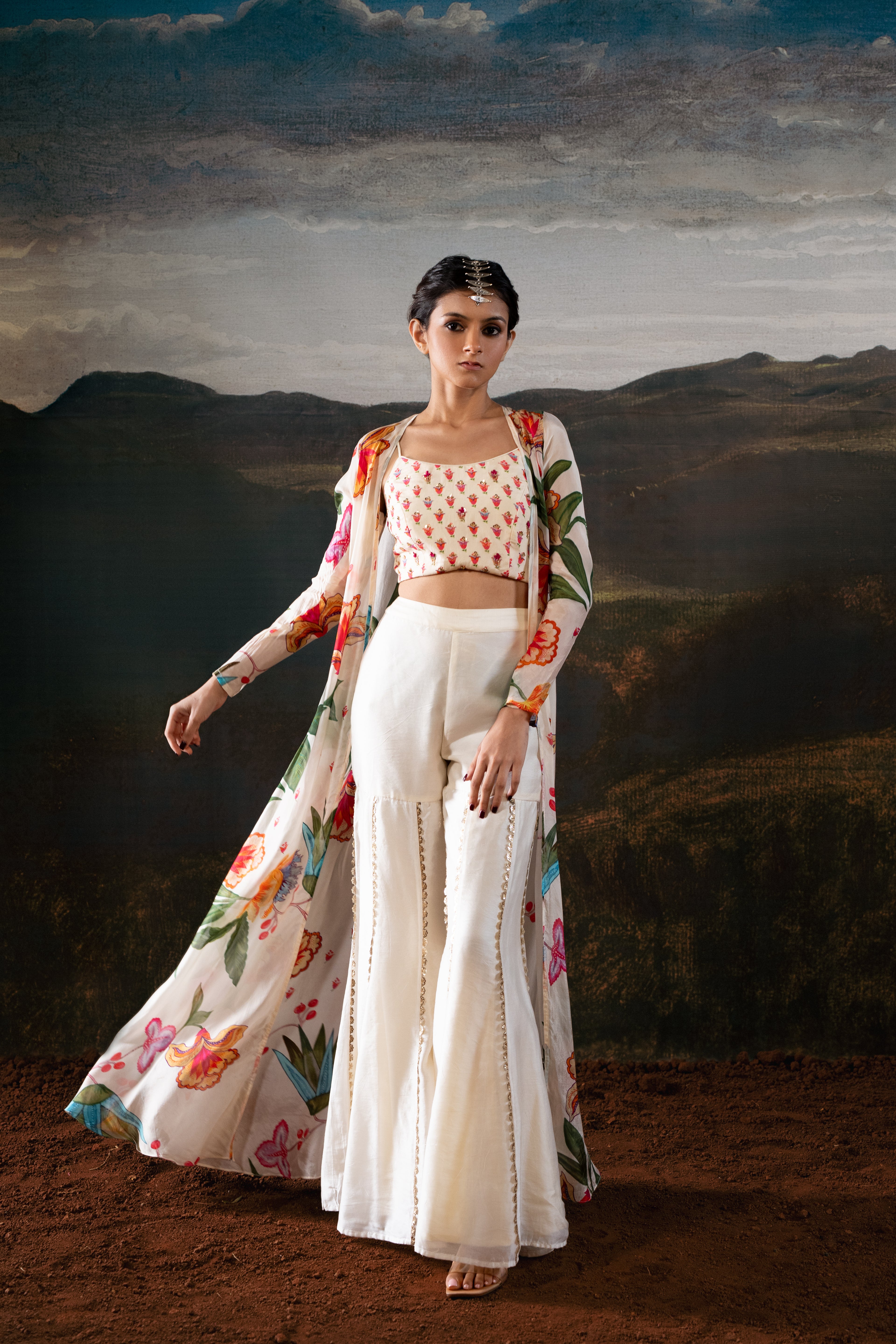 Ivory Cape Set with Sharara